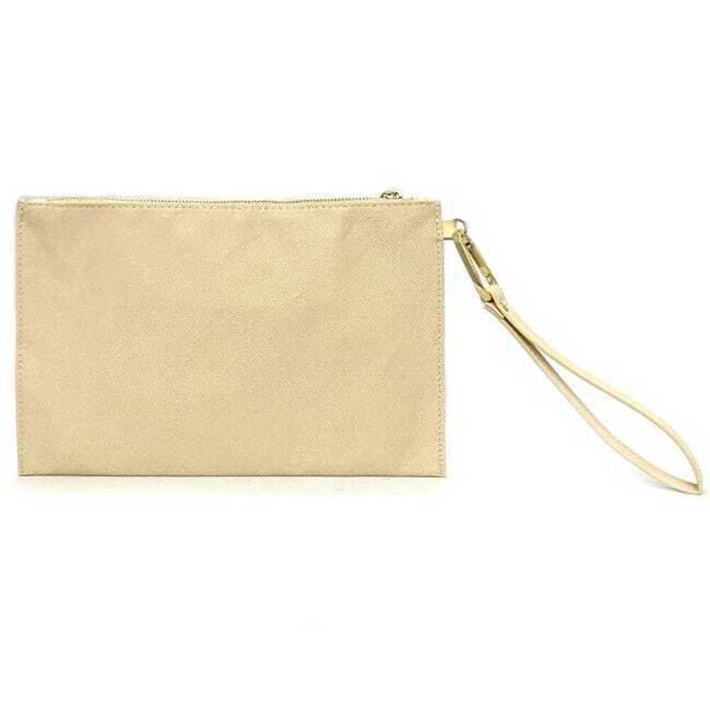 Burberry Clutch Bag Cream Beige Gold Canvas Leather Zipper Strap Logo Clutch - Picture 2 of 8